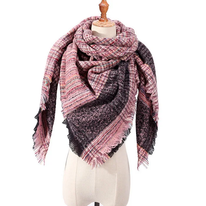 Кашемировый женский шарф на осень и зиму, теплые клетчатые шарфы, треугольные пашмины шали, повседневные банданы, женские аксессуары - Цвет: 08