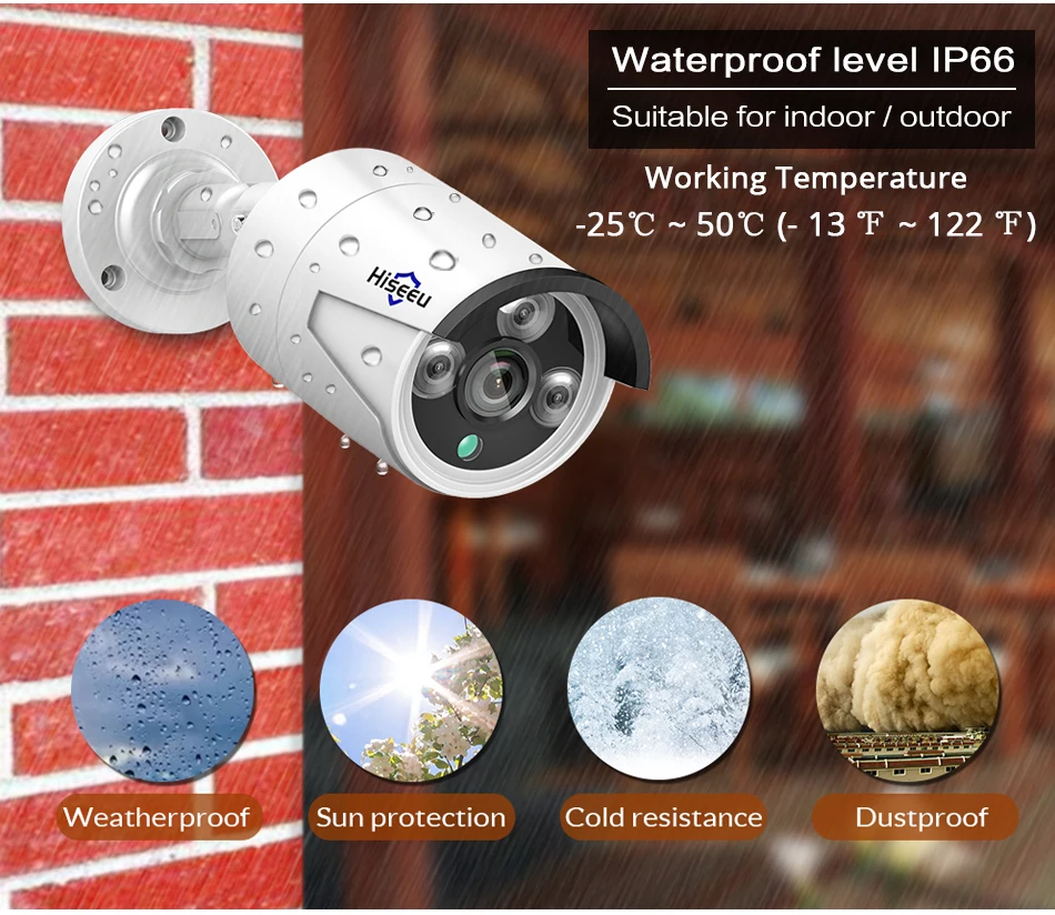 Hiseeu H.265 8CH 4MP POE Security Camera System Kit Audio Record IP Camera IR Outdoor Waterproof CC