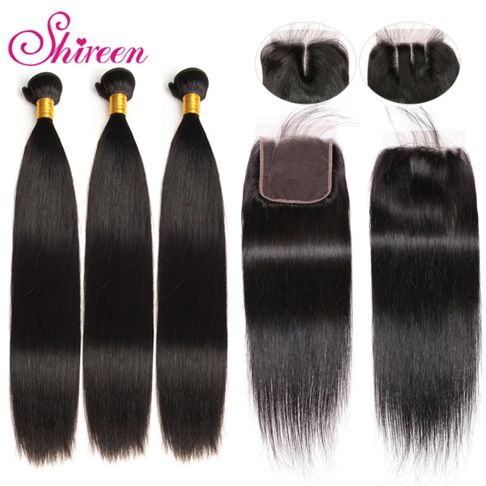 

Shireen Maylasian Straight Hair 3 Bundles With Closure Free Part Human hair Bundles With Closure Remy Hair Weave Bundles Deals