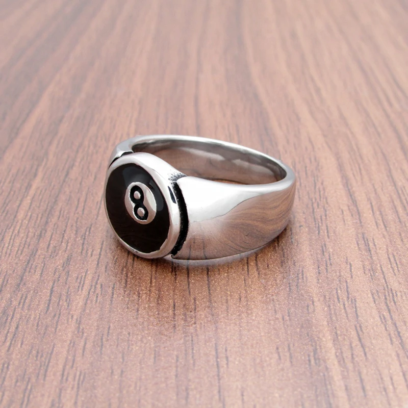 Punk 316L Stainless Steel Black 8 Sliver Color Men's Pool Eight Ball Ring Jewelry 4