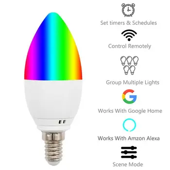 

Wifi Smart Candle Bulb E12 E14 E26 E27 APP Remote Control Alexa Echo Google Home Tuya Smart Dimmable Smart Led night Bulb