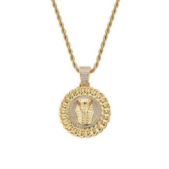 

Hip Hop AAA Cubic Zirconia Paved Bling Iced Out Egyptian Pharaoh Tutankhamun Pendants Necklace for Men Rapper Jewelry