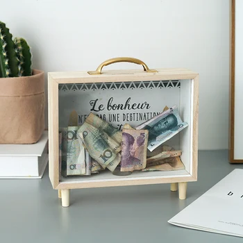 

Large capacity wooden piggy bank/ money bank Child Cash Coin storage box creative desktop decoration WJ021515