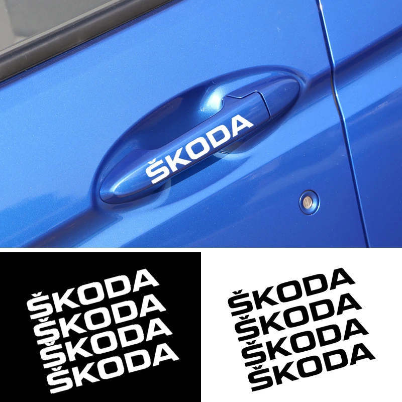4pcs fashion Car styling black white Door Handle Sticker For Skodas Octavia A5 A7 Fabia superb car-styling Accessories | Автомобили и