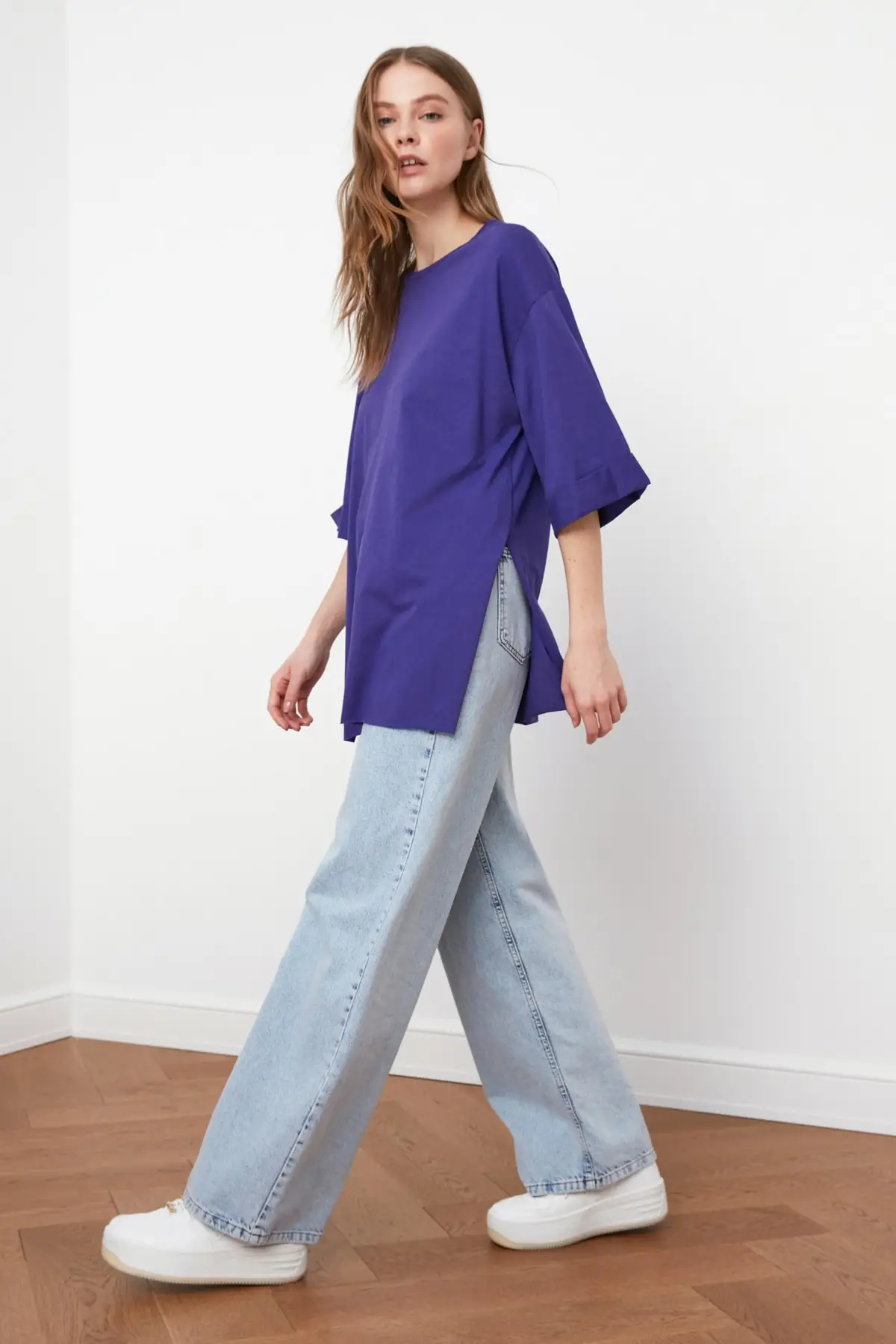 Trendyol Double Sleeve Boyfriend Knitted T-Shirt Spring Summer 2021 Fashion Women Short T shirt Top Outfit TWOSS20TS0828 | Женская