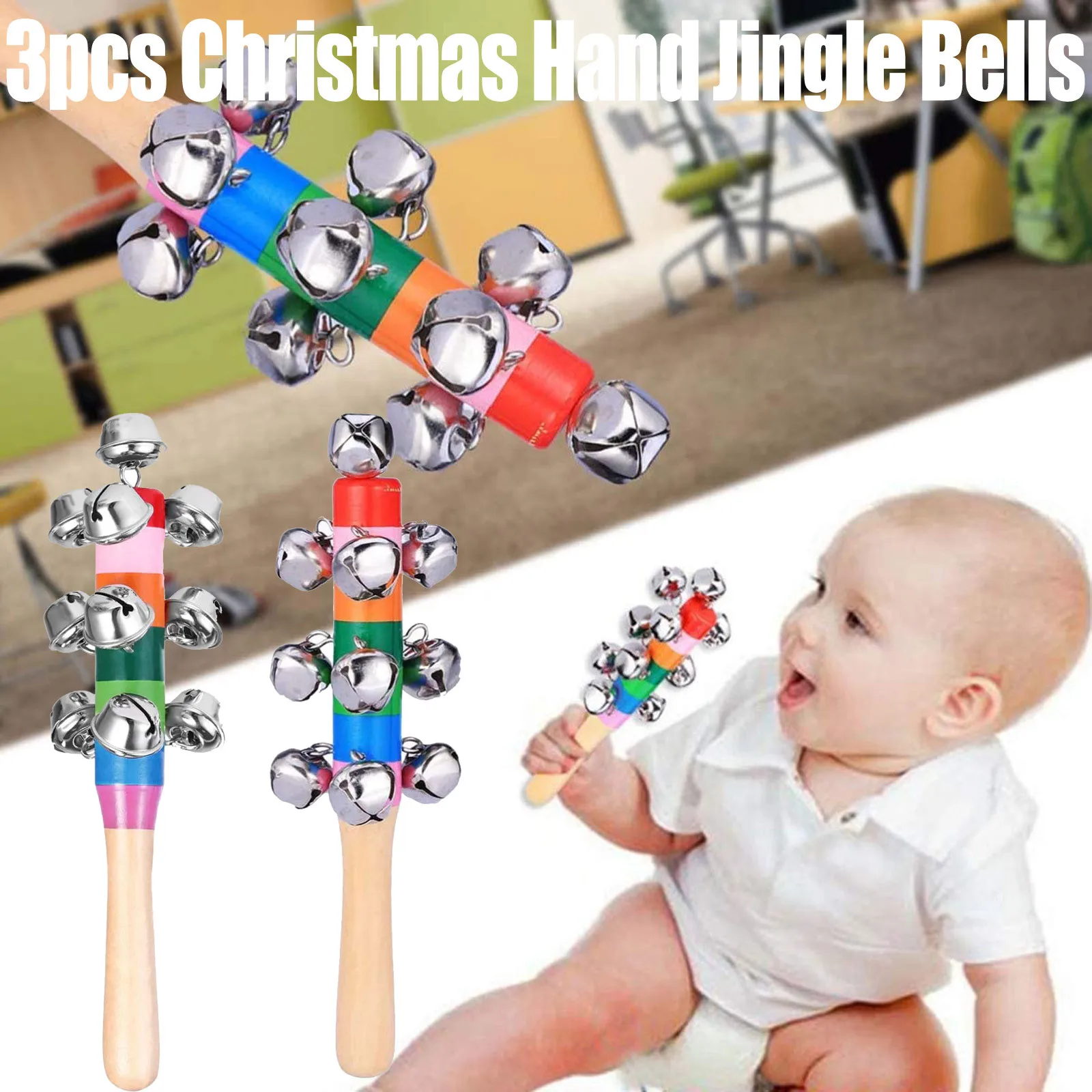 

Christmas decorations baby children kids Christmas Hand Jingle Bells Hand Sleigh Bells Decoration Bells Musical Instrument#LR2