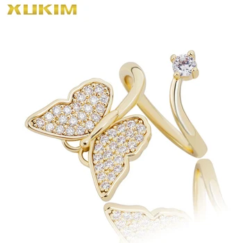 

Xukim Jewelry Nail ring adjustable AAA zircon butterfly ring fasion women wedding finger ring jewelry dropping shipping HRJ010