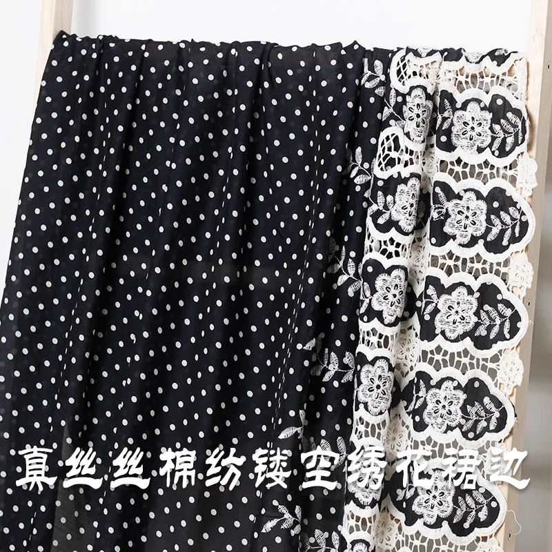 Ткань в черный горошек с принтом шелк хлопок вышитые тутового шелка материалы летнее платье DIY Одежда ткани