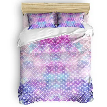 

FamilyDecor 4pcs Bedding Set Beautiful Mermaid Scales Colorful Duvet Cover Set Customizable