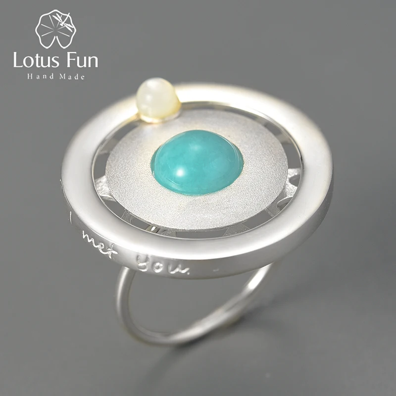 

Lotus Fun Real 925 Sterling Silver Natural Stone Valentine's Day Gift You Are My Planet Handmade Fine Jewelry Rotatable Ring