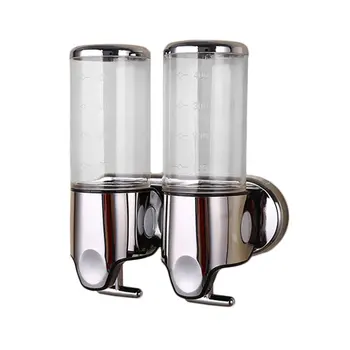 

Trolley wall-mounted manual soap dispenser Double head ABS plastic Electroplate Bathroom Body Lotion Shampoo Holder