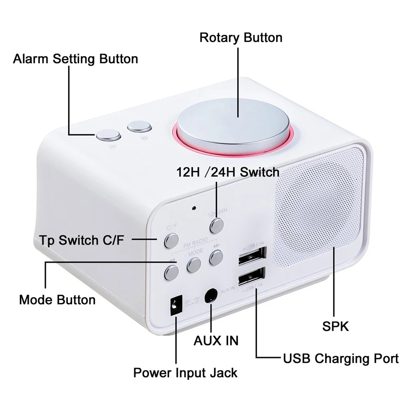 Цифровой будильник fm-радио Громкий будильник для тяжелых спящих с двойным будильником, AUX In и двумя usb-портами для зарядки