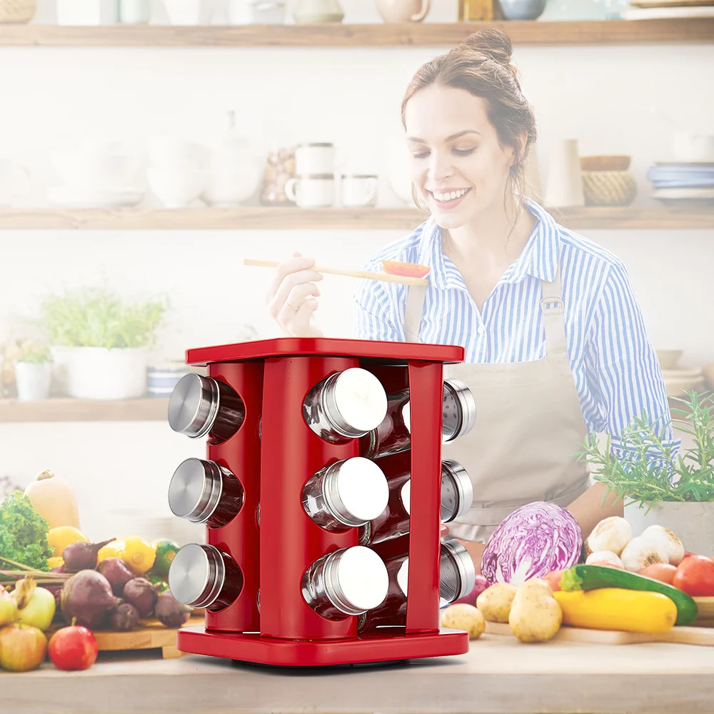 

Revolving Countertop Spice Rack 12-Jar Revolving Spice Organizer Stainless Steel Rotating Spice Tower with Free Spice Refills