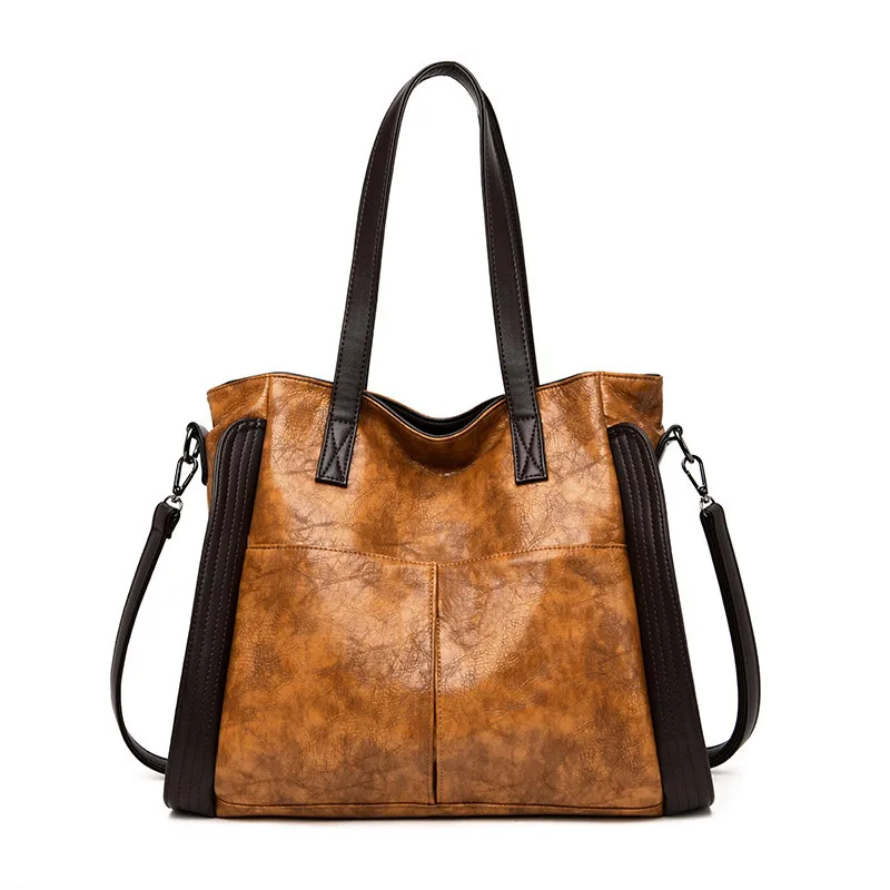 Женская сумка из мягкой кожи, винтажная женская сумка через плечо, сумки на плече, дизайнерские брендовые сумки с большой емкостью - Цвет: Brown