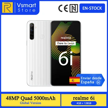 Перейти на Алиэкспресс и купить В наличии глобальная версия Realme 6i смартфон 4G 128G 6,5 ''экран Helio G80 48MP Quad Cams 16MP фронтальная камера 5000mAh 18W зарядка