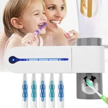 

New Toothbrush Sterilizer Holder Automatic Toothpaste Dispenser Wall Mount Toiletries Storage Rack Bathroom Accessories Set
