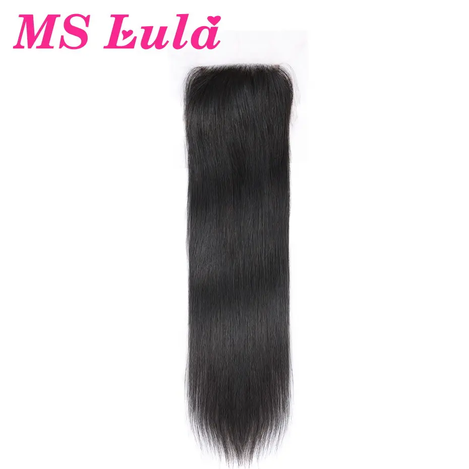 Lace Closure Remy-Hair Free-Part Natural-Color Pre-Plucked 4x4 MS Straight with Lula
