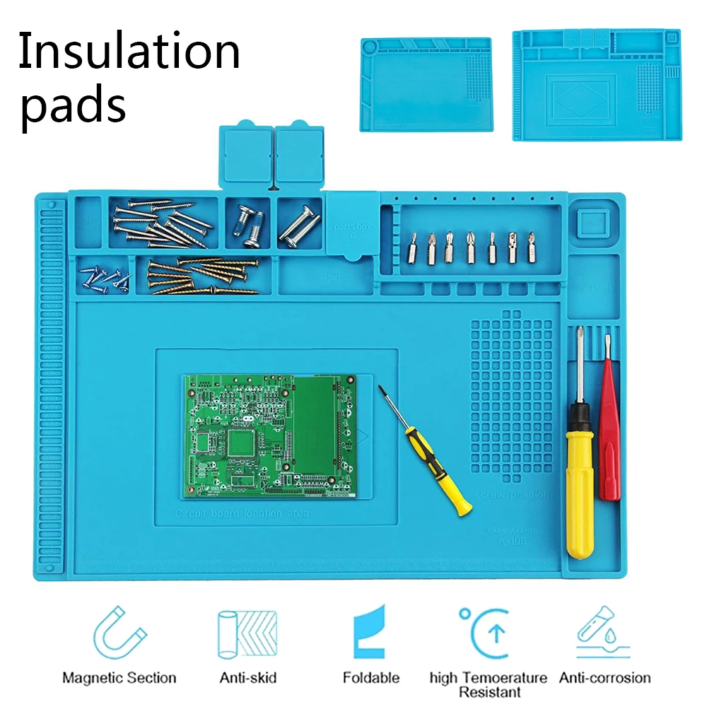 

S140 Heat Insulation Working Mat Heat-resistant Silicone Soldering Pad Mat Desk Maintenance Repair Station With Magnetic