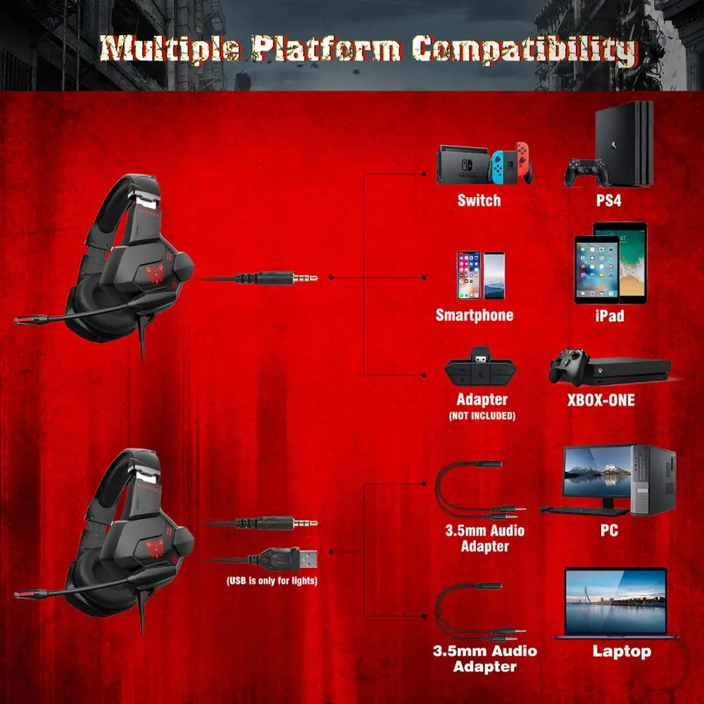 New product listing K11 Professional Gaming Headset with LED Light with mic Wired headsets Stereo Headphone for PC PS4 XBOX
