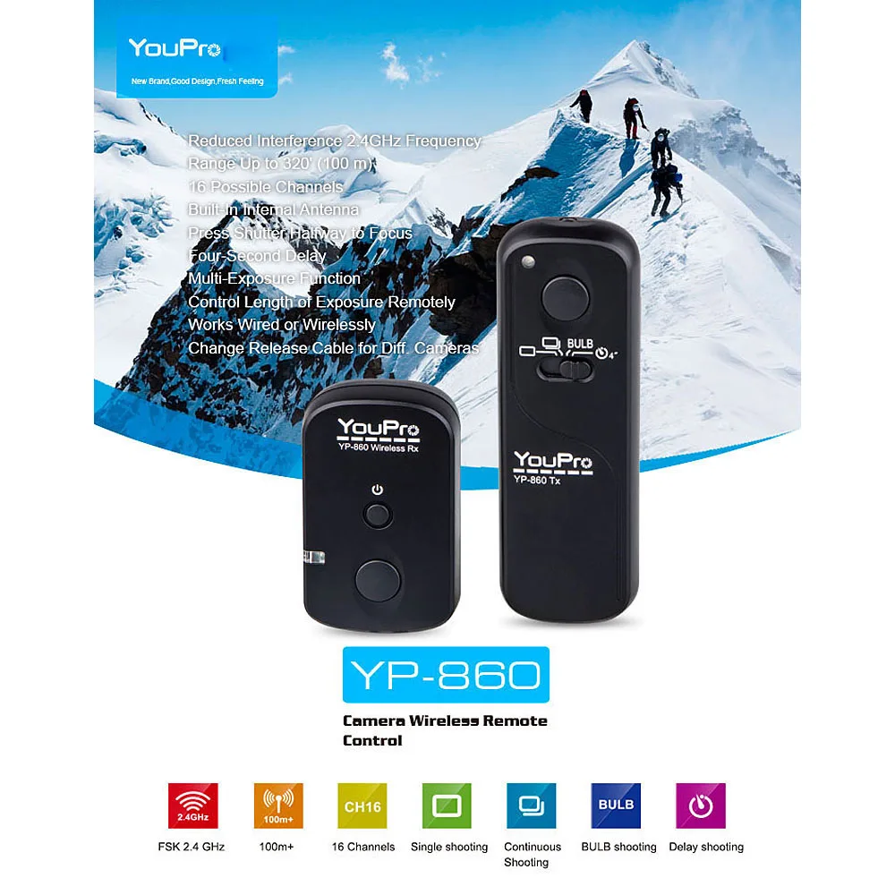 YouPro YP-860 DC2 2,4G беспроводной пульт дистанционного управления спуска затвора передатчик приемник 16 каналов для Nikon DSLR камеры