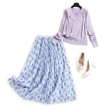 

2020 New Autumn Winter Skirt Top 2 piece Set Women Elegant Outfits Long Sleeve Knitted Sweater and Skirt Suit Sets