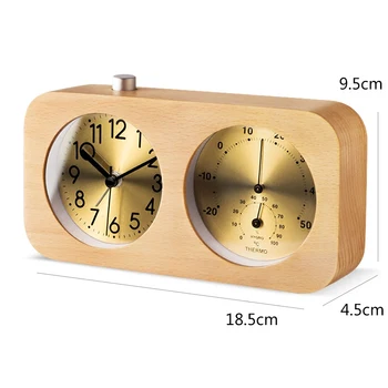 

Classic solid wooden desktop clock Multi-function temperature and humidity beech wood alarm clock