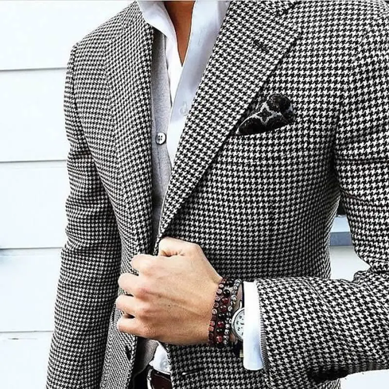 

Mens Checkered Suit Houndstooth Custom Made Men Dress Suits Tailored Casual Men Suits Weave Hounds Tooth Check Only 1*Jacket