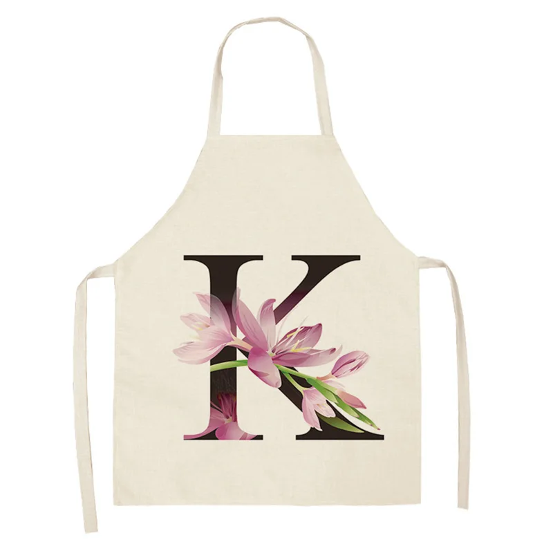 Multifunction Kitchen Apron Women 26 Letters Creen Plant Cotton Linen Sleeveless women Chef Cooking Aprons Kitchen 68*55cm 0064