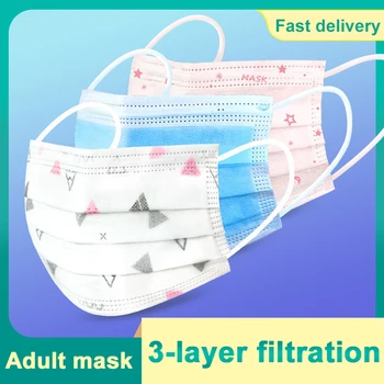 

Disposable Mouth Face Mask Non Wove 3 Layer Ply Filter Printed Mask 10/50/100pcs Mask Breathable Earloops Anti-dust Adult Masks