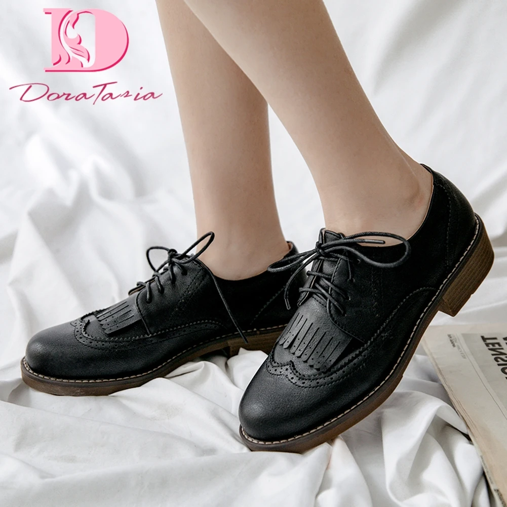 

Doratasia Fashion New Brogue Shoes Woman Pumps Female Concise Lace Up Chunky Heels Casual Comfortable Pumps Women Shoes