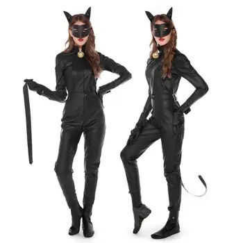 

Sexy Catwoman PVC Catsuit Faux Leather Ladies Halloween Fancy Dress Costume S-XL QY088