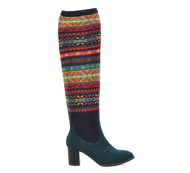 ethnic style autumn and winter new wool boots thick with boots casual women's boots extra large code over knee boots