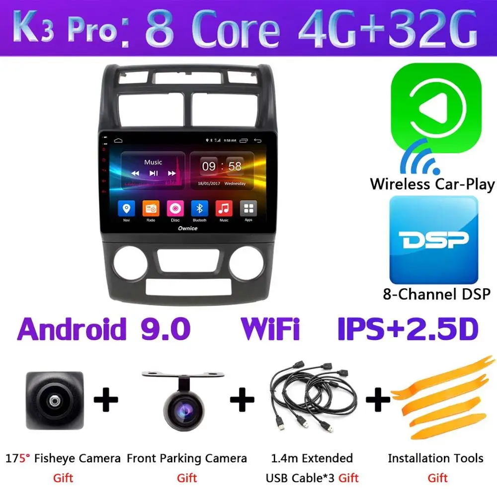 360 ° 4 × камера Android 9,0 8Core 4G+ 64G gps радио CarPlay SPDIF DSP автомобильный DVD мультимедийный плеер для Kia Sportage 2 JE KM 2007-2013 - Цвет: K3 Pro CarPlay