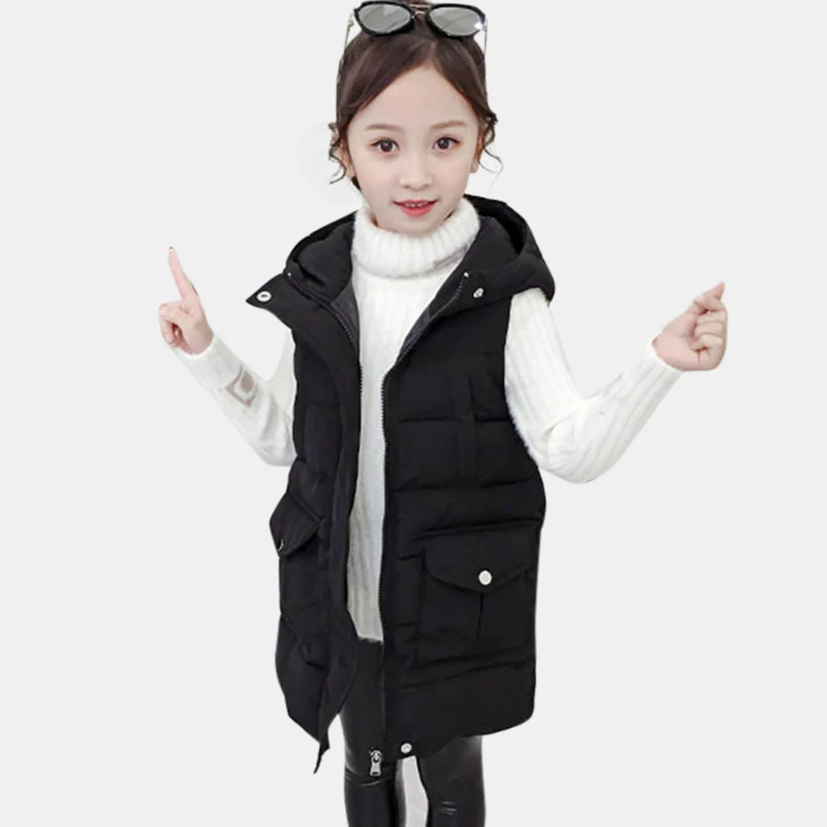 Down Coat For Girl Solid Hooded Vest For Girls Sleeveless Outerwear For Children Autumn Casual Children's Winter Parkas For Girl