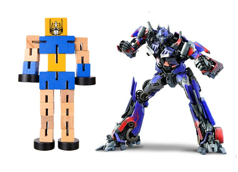 1 шт. 3D деревянные трансформации Робот строительные блоки Дети Монтессори Развивающие игрушки для детей Взрослые Смешные антистрессовые игры