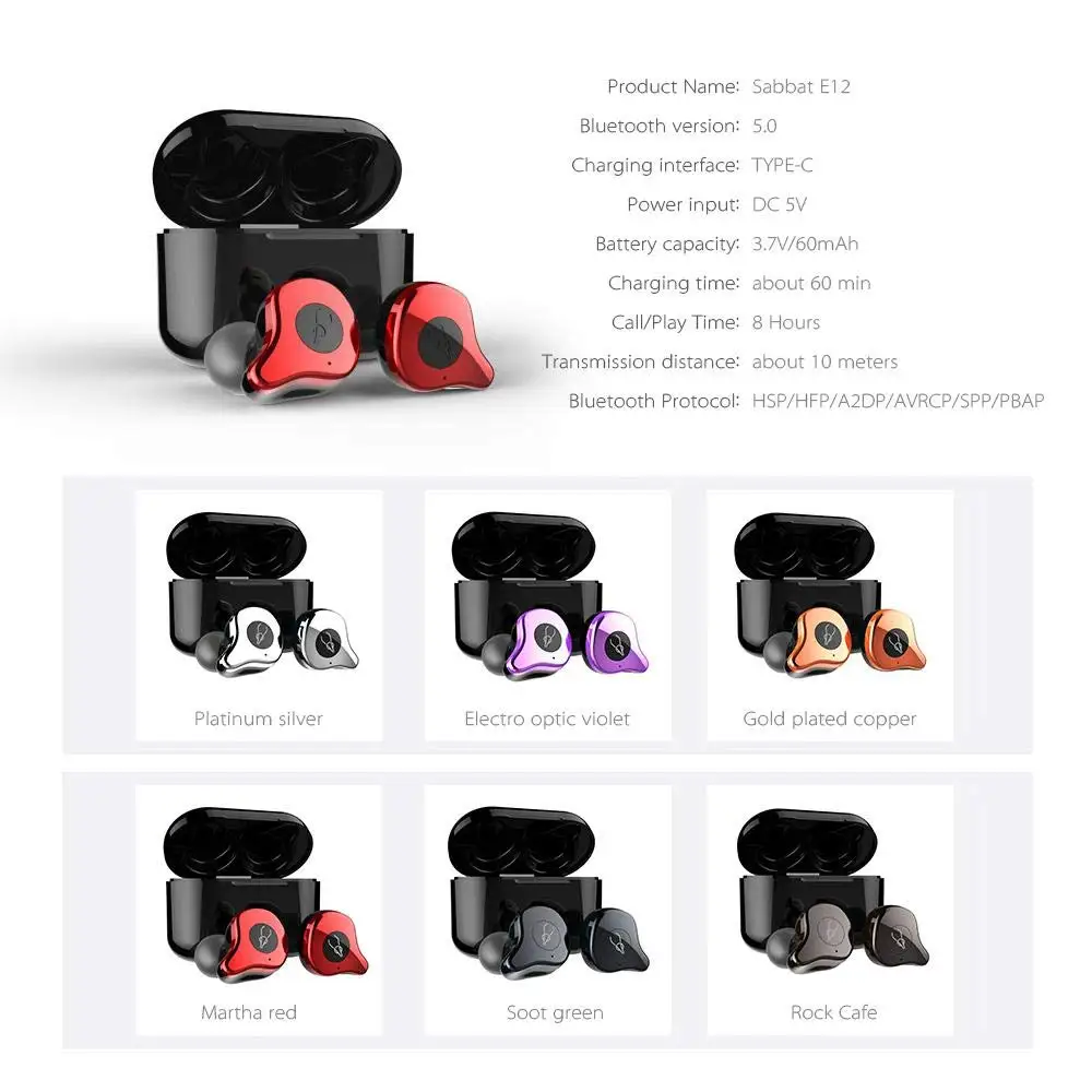 Sabbat E12 Pro TWS беспроводные bluetooth-наушники HIFI с шумоподавлением в ухо Спортивная гарнитура беспроводная зарядная коробка PK air 2