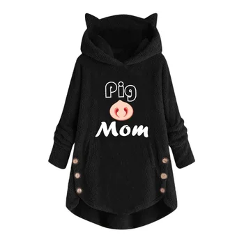 

Women's Winter Plush Fleece Hoodies Casual Long Sleeves Cute Cat Ear Printing Patterns with Pocket Pullover Irregular Hoodies