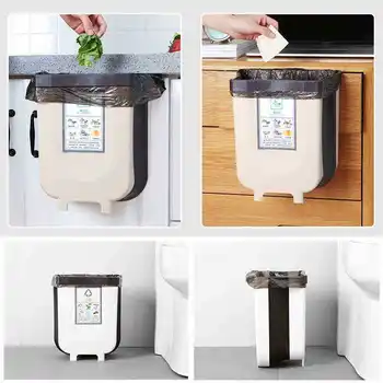 

9L Wall Mounted Folding Waste Bin Kitchen Garbage Can Hangable Kitchen Home Door Back Cabinet Trash Can Car Waste Storage Bucket