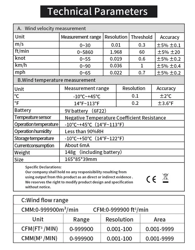 Digital Anemometer LCD Electronic Air Volume Wind Velocity Speed Temperature Value Meter Wind Cold Indicator LED Light Data Hold