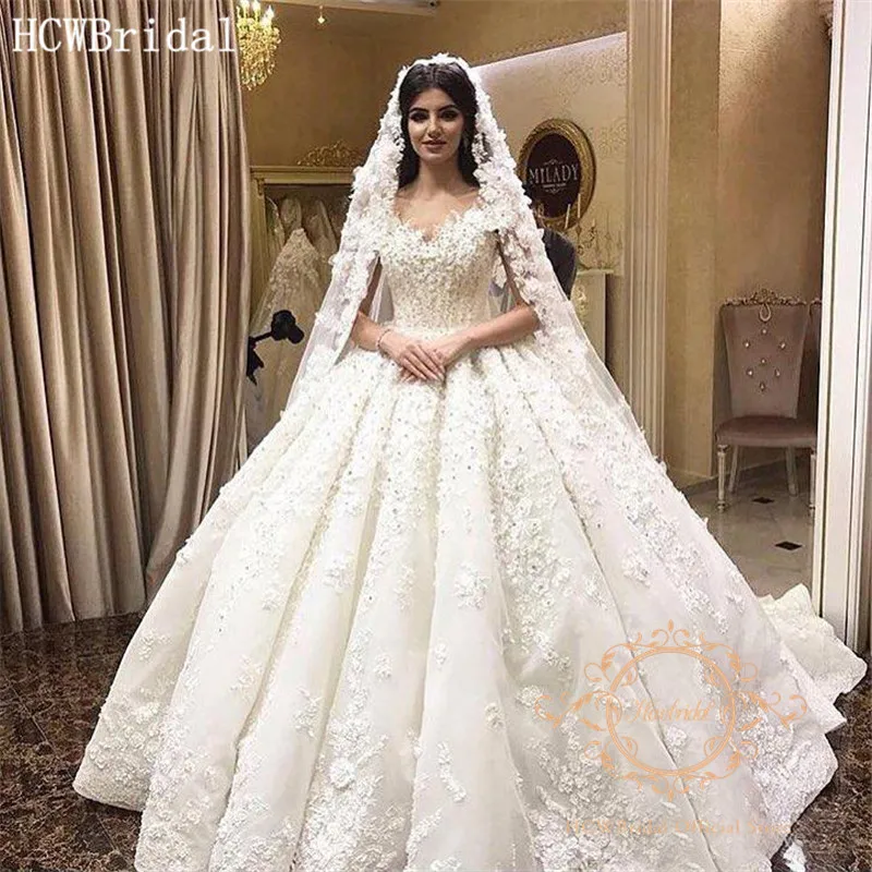 Роскошные свадебные платья принцессы в Дубае с цветами, милые Свадебные платья с открытыми плечами и аппликацией из бисера на заказ, новинка