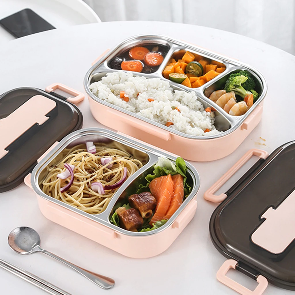 

Stainless Steel Lunch Box With Spoon Leak-Proof Lunch Bento Boxes Dinnerware Set Microwave Adult Children Food Container A13