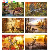 ZOOYA Diamond Painting Full Drill 5D DIY Round Mosaic Embroidery Crafts Needlework Sets Scenic Forest Animal Deer RF1397
