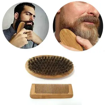 

1pcs Beard Brush Boar Comb Bristle For Men's Mustache Brush With Comb Beech Comb Shaving Face Hair Cleaning Massage W3X8