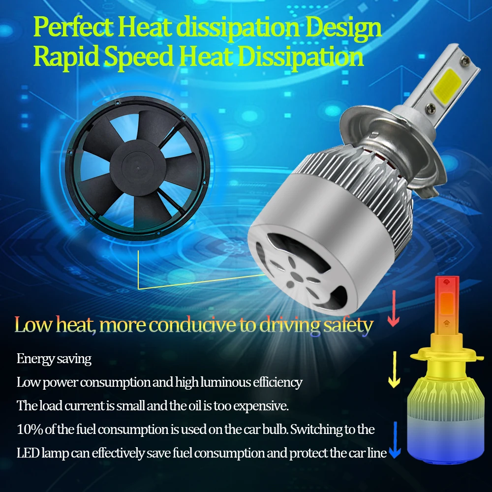 2 шт. C6 Автомобильные фары H1 LED H4 Hi Lo H7 H11 H27 9006 9005 60 Вт 8000лм 6000 К 12В Противотуманные