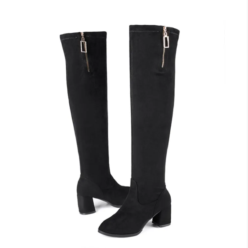 Cresfimix botas/женские модные высокие сапоги выше колена высокого качества на высоком каблуке Женская Повседневная Милая зимняя обувь черного цвета крутые сапоги a7071