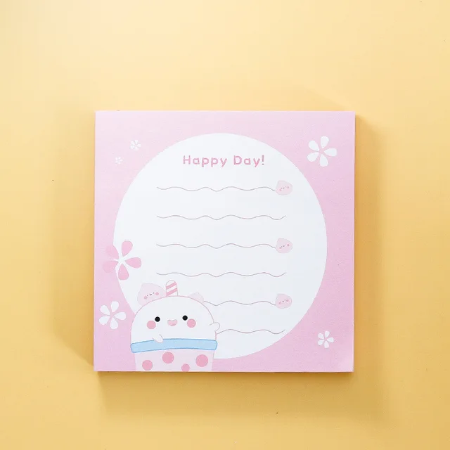 80Page Korean Notebook INS Wind Cartoon Animal Fruit Girl Pattern Horizontal Line Memo Pads Color N Message Cute Sticky Notes 12 Milk tea round
