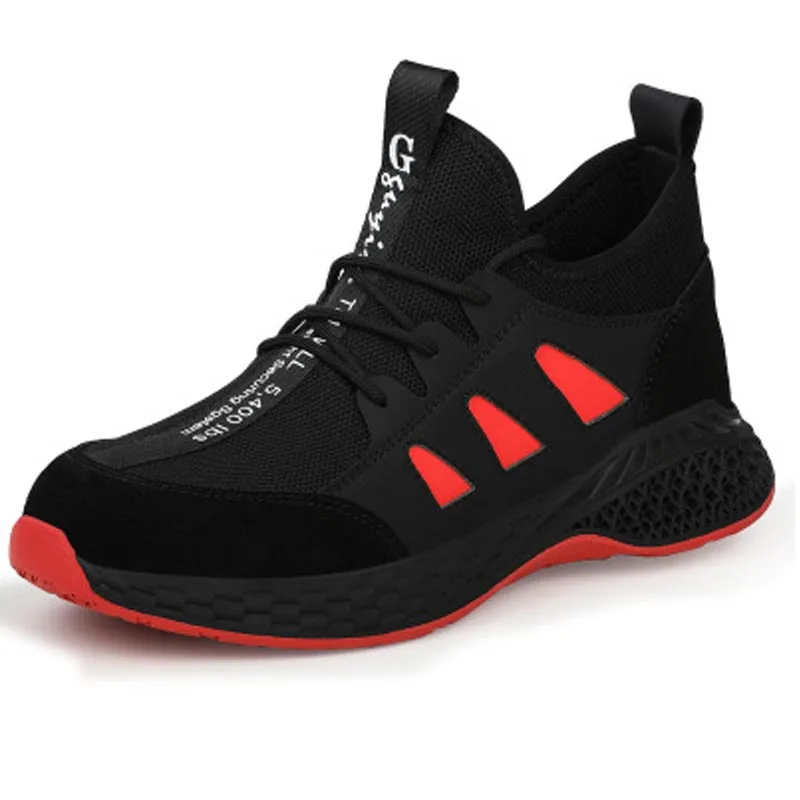 Black red indestructible Anti-piercing Safety Shoes Breathable Wear-resistant Non-slip Work Shoes Comfortable Casual Light Men's Boots - Цвет: Black red