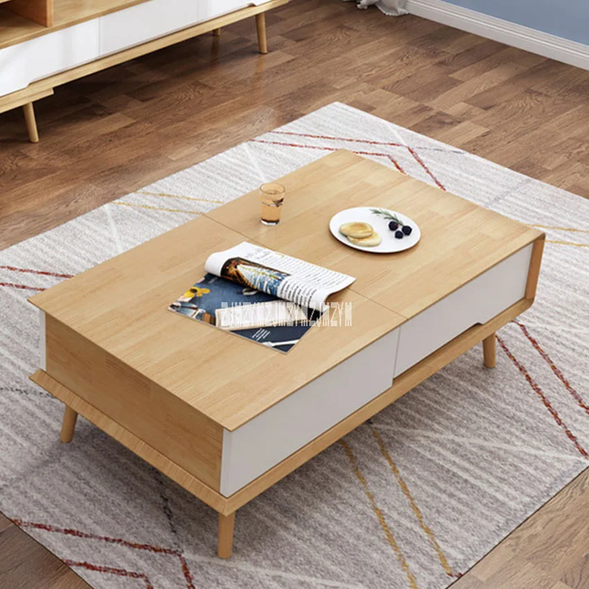 

CK15 Solid Wood Tea Table Household Living Room Lifting Multifunctional Coffee Table Nordic Modern Double Storage Tea Table