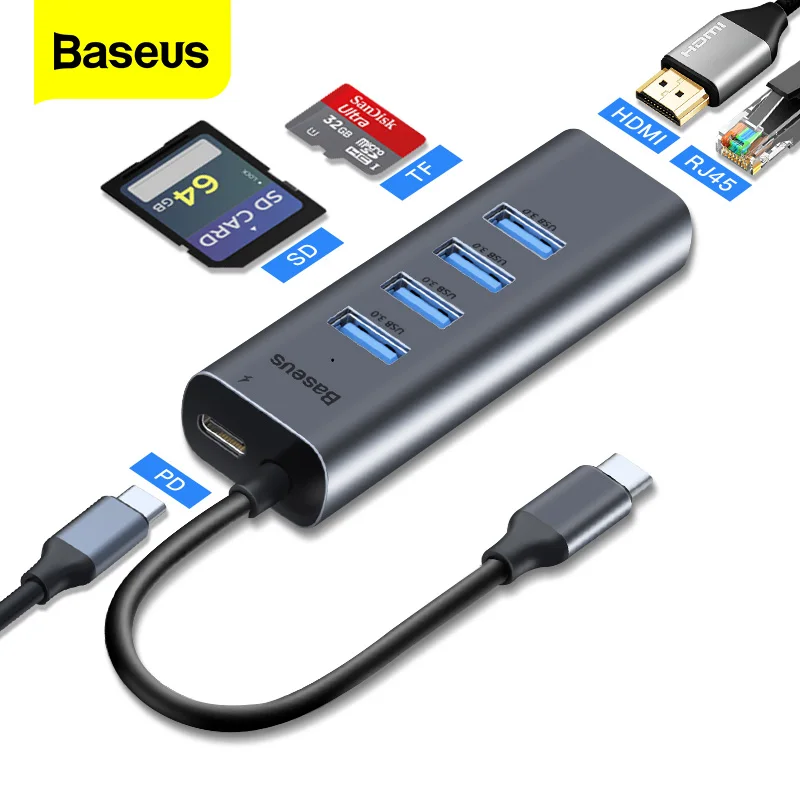 Baseus USB C концентратор тип к HDMI 3 0 RJ45 SD/TF кардридер OTG адаптер для MacBook Air Pro Samsung Huawei