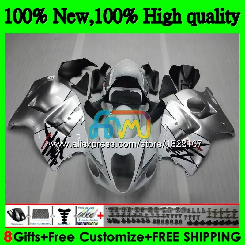 Корпус для SUZUKI Hayabusa серебро белый GSXR 1300 GSXR1300 96 97 98 99 01 48BS образования легкой пены. 3 GSXR-1300 1996 1997 1998 1999 2000 2001 обтекатель